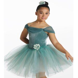 Weissman Love is for You: Elegant Blue Tulle Dress with Floral Accents